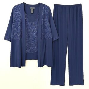 R&M Richards Navy Sequin Lace 2-Piece Pant Set 24W  Elegant Plus Size Formal